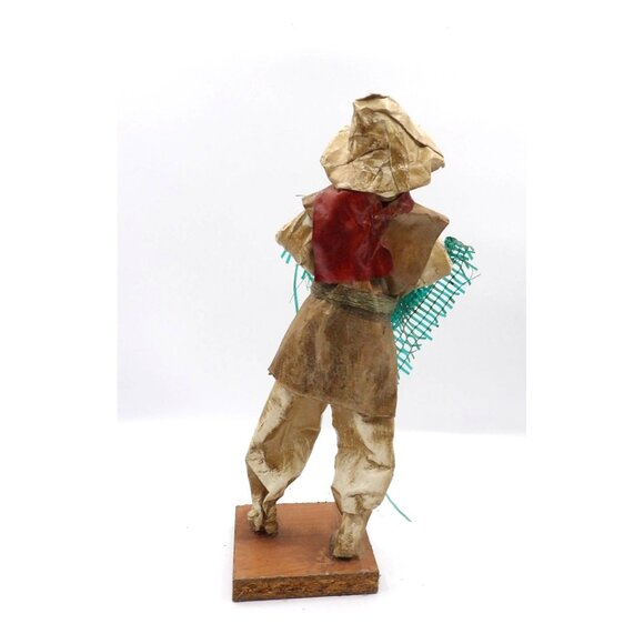 Viejito Papel Mache  Old Man with Fishing Net in Papier Mache 12x3½x3½" Mexico - Picture 4 of 5